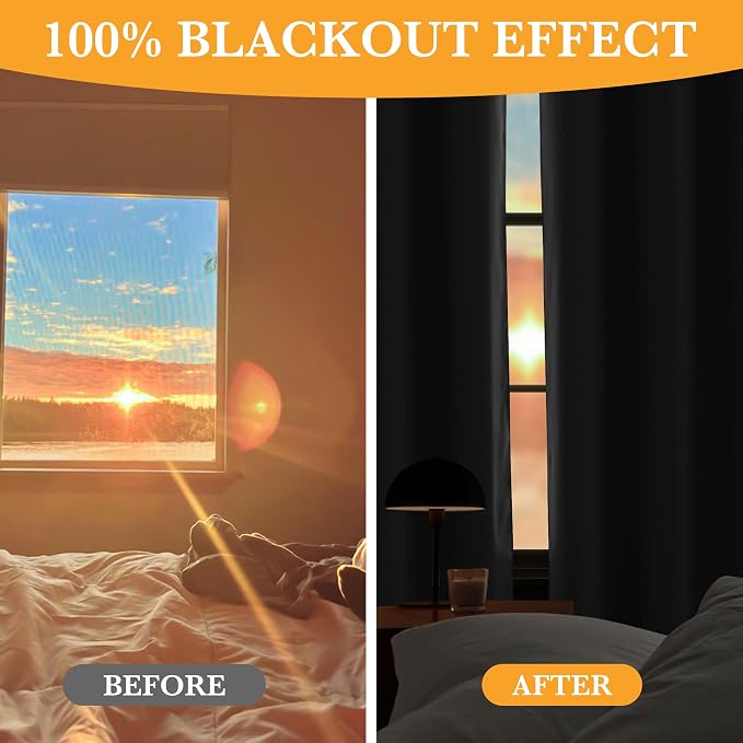 RYB HOME 100% Blackout Curtains 63 inches Length, Thermal Insulated | Total - Image 4
