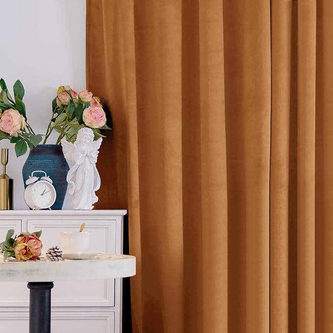 BGment Orange Velvet Curtains for Living Room, 2 Panels, 52 x 102 Inch | Thick - Image 9