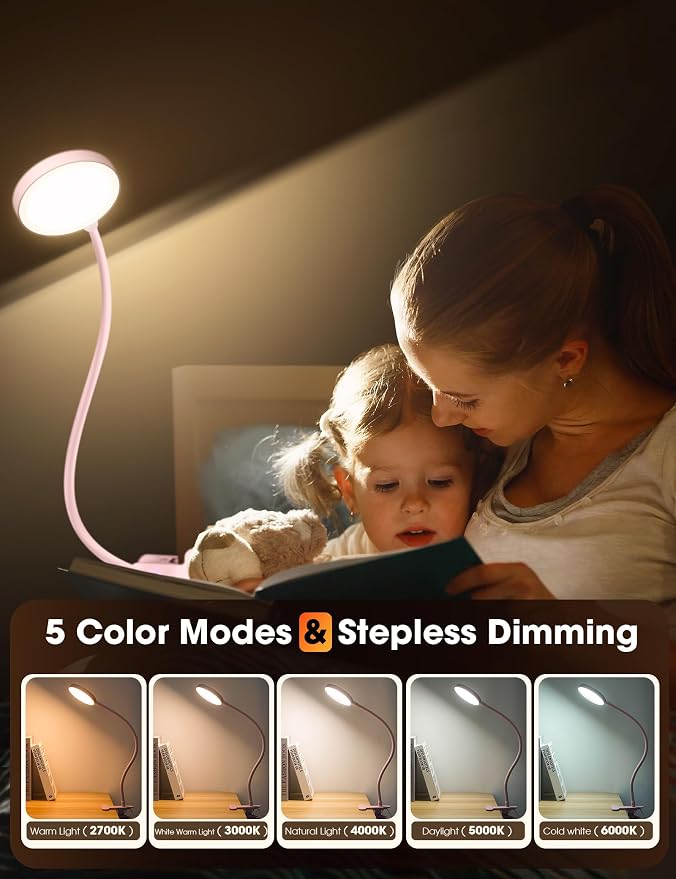 LiFMIRA Desk Lamp Clip on Light 8W 66 LED Reading Light - Image 3