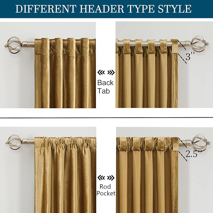 Luxury Gold Velvet Curtains 108 inch Length - Image 2