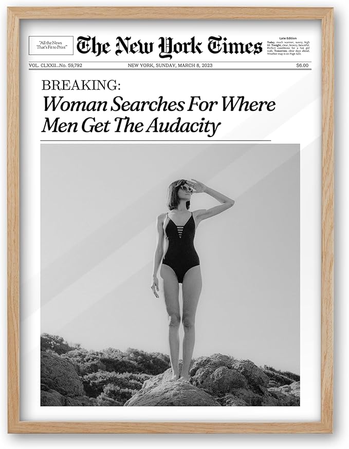 iHery 12x16in Where Men Get the Audacity Framed Newspaper Wall Art | Natural by iHery