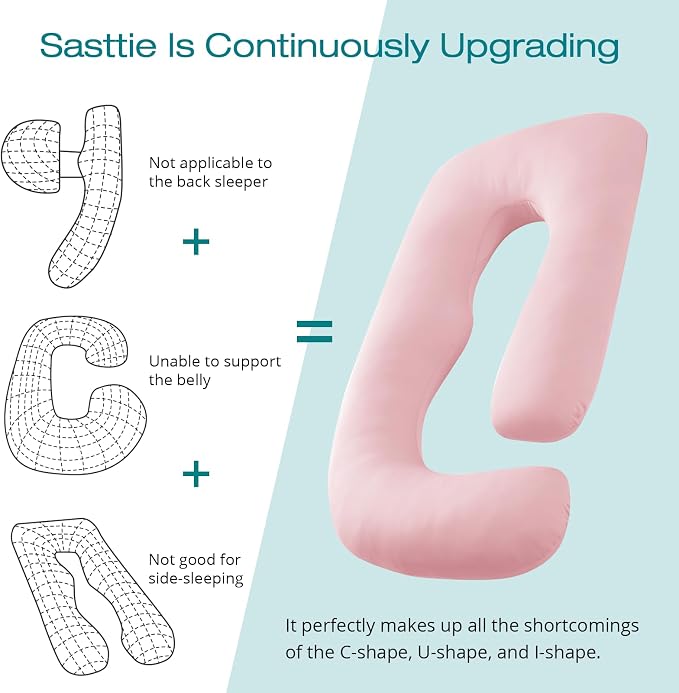 Cooling Pregnancy Pillows for Sleeping, Light Pink | Sasttie Maternity Pillow - Image 5