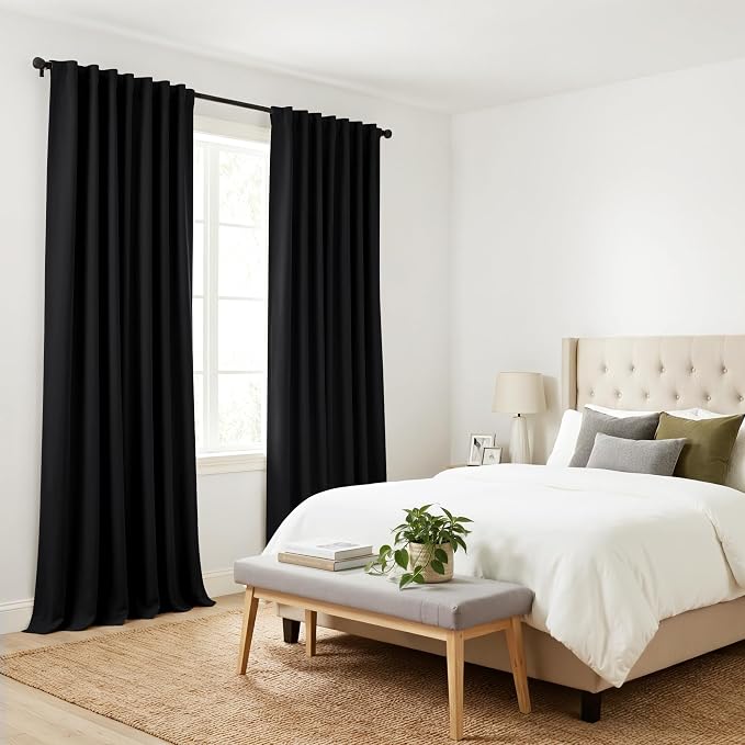 PONY DANCE Black Blackout Living Room Curtains 84 inches Long | Back Tab - Image 8
