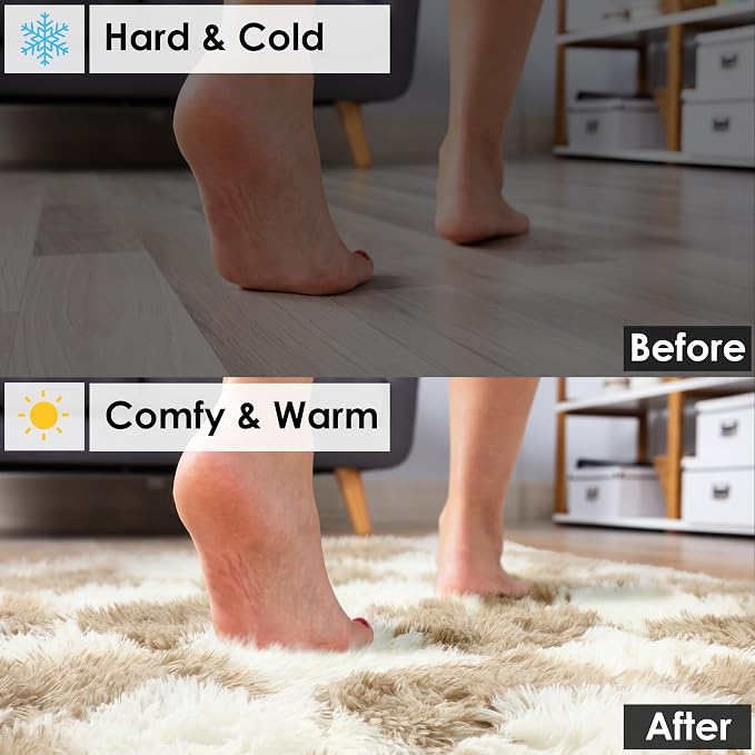 KICMOR Area Rugs for Bedroom Living Room, 4x6 Fluffy Soft Beige and Cream White - Image 6