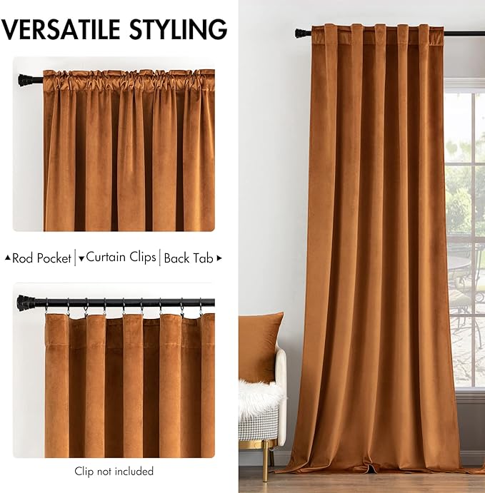 MIULEE Velvet Curtains 52x84 inches 2 Panels Gold Brown Blackout Curtains | - Image 2