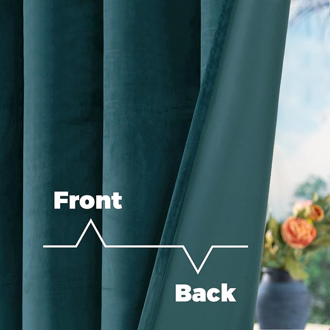 BGment 80 inch Teal Velvet Blackout Curtains - Image 4