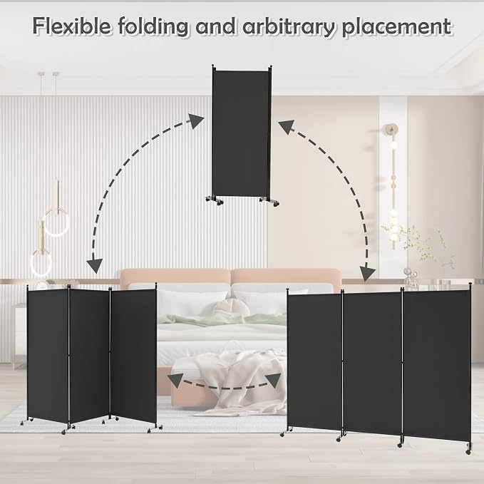 Spurgehom 3 Panel Rolling Room Divider, Folding Partition Privacy Screens | - Image 4