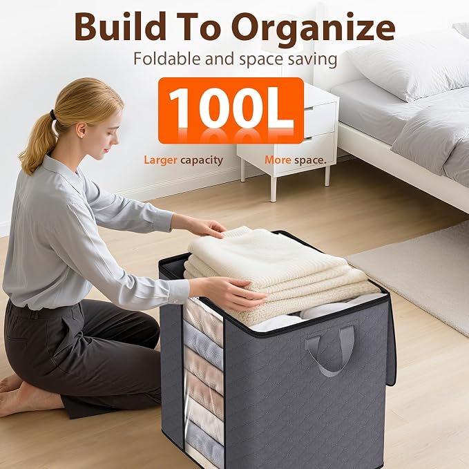 SpaceWhisper 6 Pack 100L Clothes Storage, Foldable Storage Bags, - Image 5