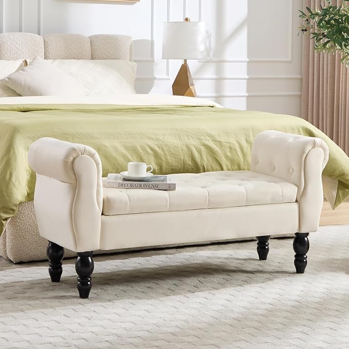 47.6" Storage Bench for End of Bed Bedroom, Velvet Ottoman Bench by ORIRSNUG