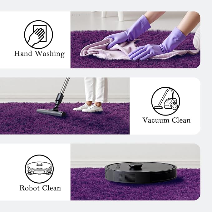 4x6 Area Rugs for Bedroom, Grape Purple Soft Fluffy Shag Bedside Rugs | - Image 5
