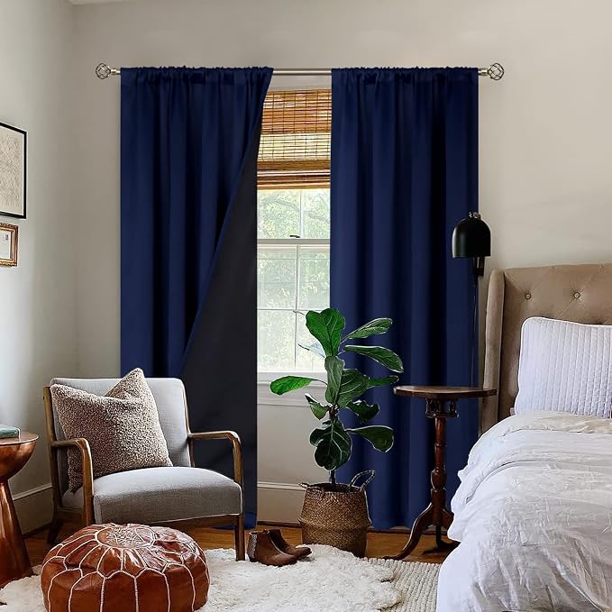 BGment Navy Blackout Curtains for Bedroom 90 Inch Length 2 Panels | Thermal - Image 2