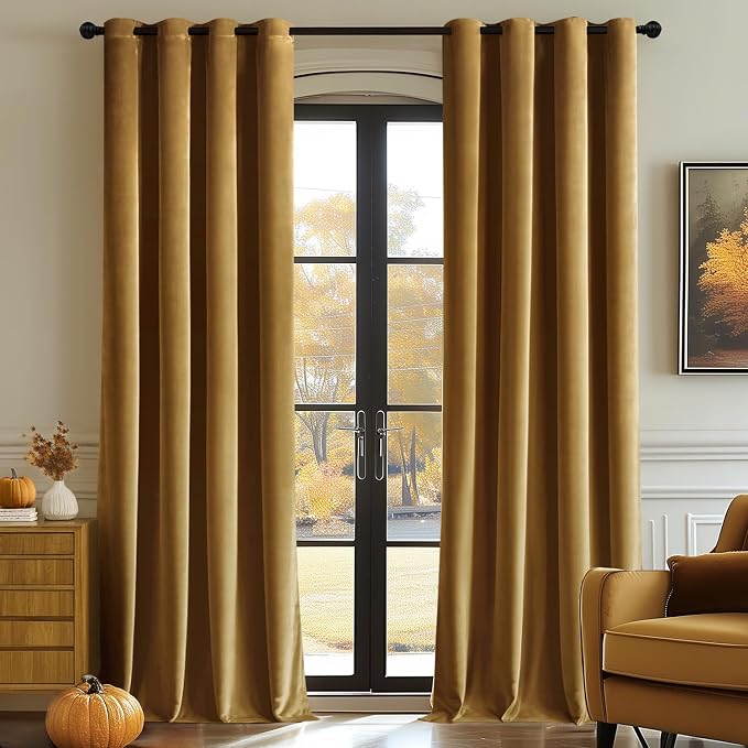 MIULEE Velvet Curtains Gold 52 x 96 Inch Length Set of 2 | Grommet Drapes by MIULEE