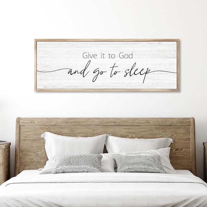 Give It to God and Go to Sleep Sign Framed Large 41''×15'' Above Bed Wall Decor - Image 7