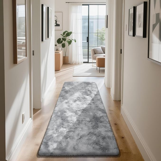 Mottled Light Grey 2x6 Rug for Bedroom, Fluffy Rug Small Rug Bedside Carpet | - Image 2