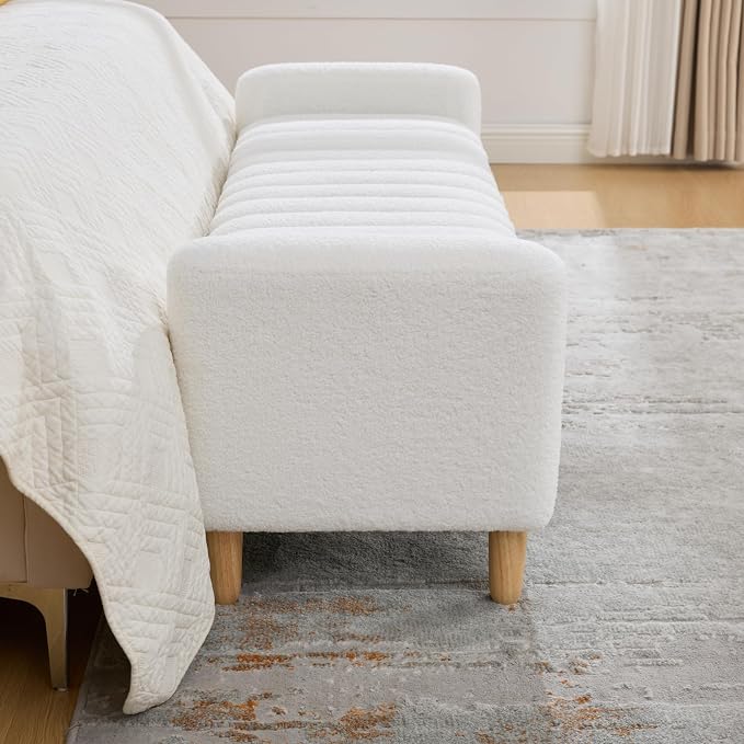 63.4" Cute Teddy Fabric Ribbed King Size End of Bed Bench. | Entryway Ottoman - Image 8