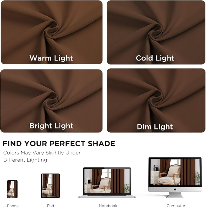 CUCRAF Brown Blackout Curtains 72 inch Length, Thermal Insulated Room Darkening - Image 6