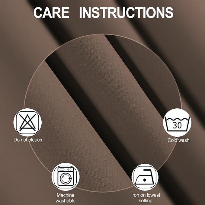 Blackout Curtains 66 x 54 Inch Long Chocolate Curtains Set of 2 Panels Room - Image 4