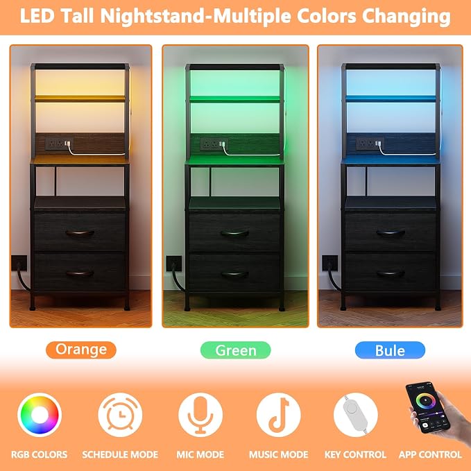 Nightstands Set of 2, Tall Night Stand & Bedside Table - Image 5