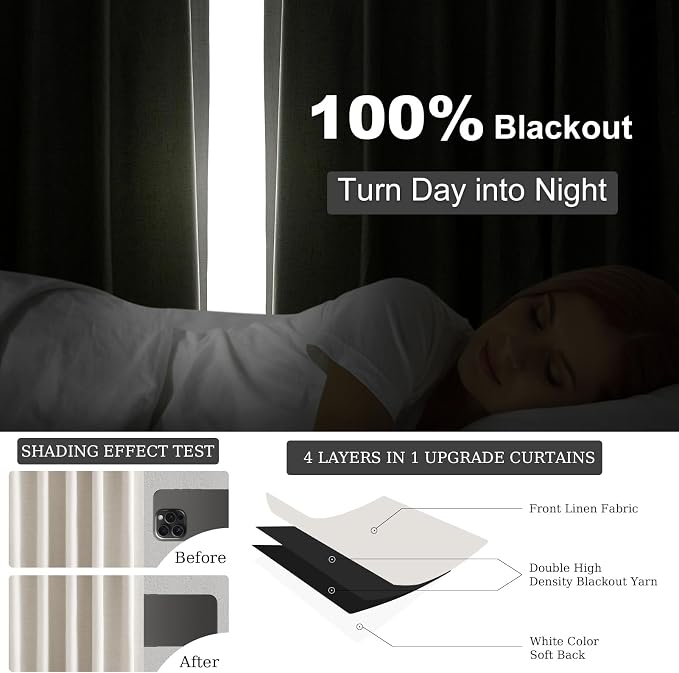 70 Inches Extra Wide Natural Linen Blackout Curtains 84 Inch Long - Image 6