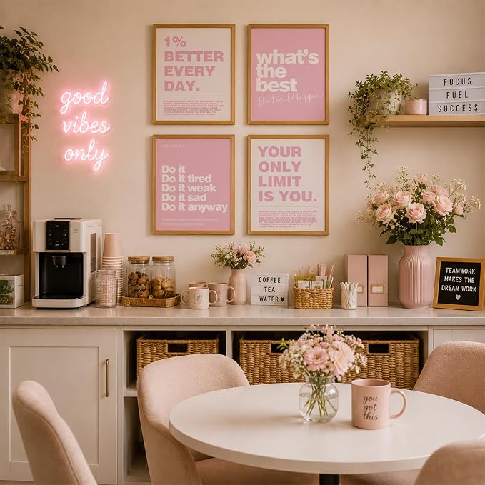 DSHFG Pink Motivational Inspirational Office Wall Art Decor Prints 4Pcs | Pink - Image 5