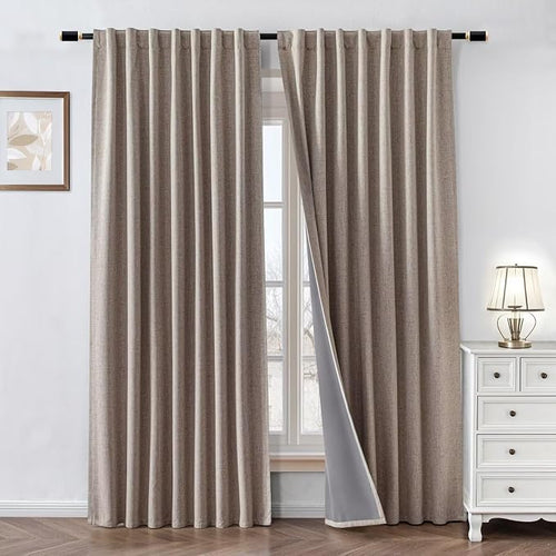 100% Blackout Curtains 108 inch Length1 Panel Faux Linen Long Drapes by Zyvola