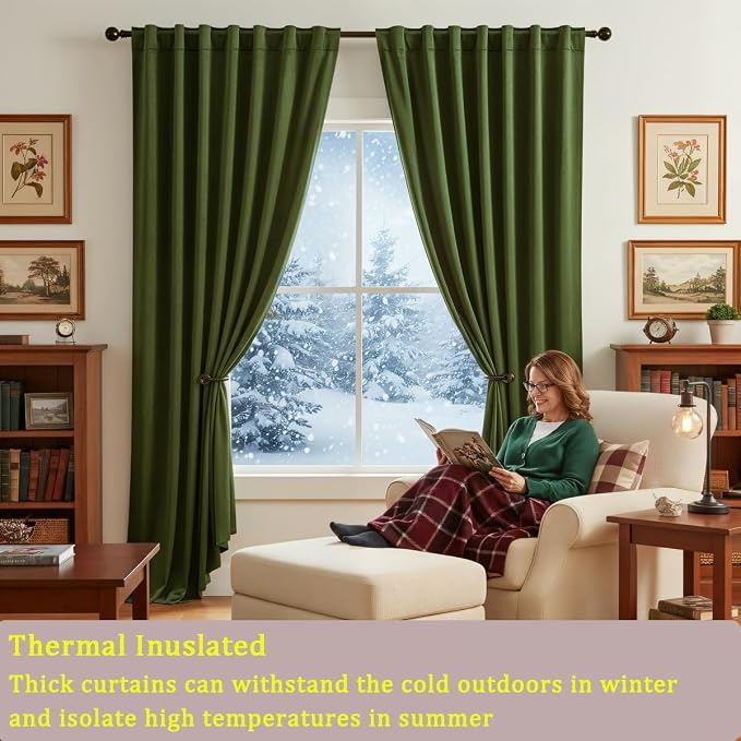 Timeper Hunter Green Velvet Curtains W52 x L84 inches 2 Panels, Back Tab & Rod - Image 3