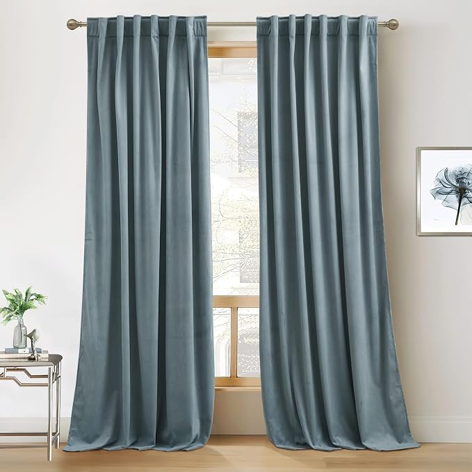 RYB HOME Blue Velvet Curtains 96 inches by RYBHOME