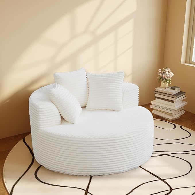Oversized Round Chair Lounge Chaise Indoor, Upholstered Corduroy Sofa Bed - Image 9