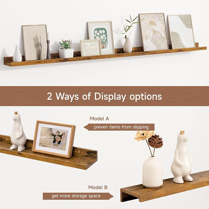 Fun Memories Picture Ledge Shelf, 60 Inch Floating Shelves Set of 2, Large Book - Image 6
