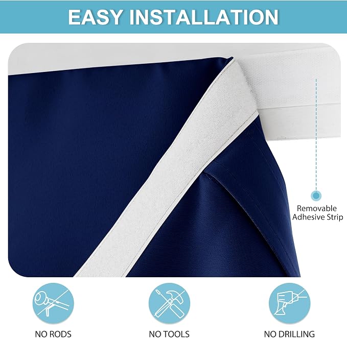 RYB HOME Blackout French Door Curtain, No Drill, W26 x L72, 1 Panel | Self - Image 2