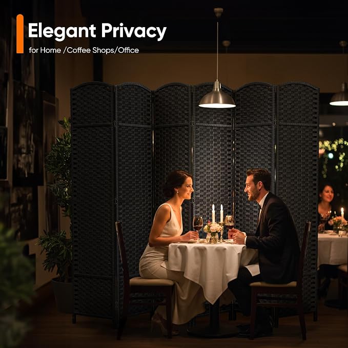 6 Panel Woven Room Divider, Freestanding Decorative Room Partition - Image 6