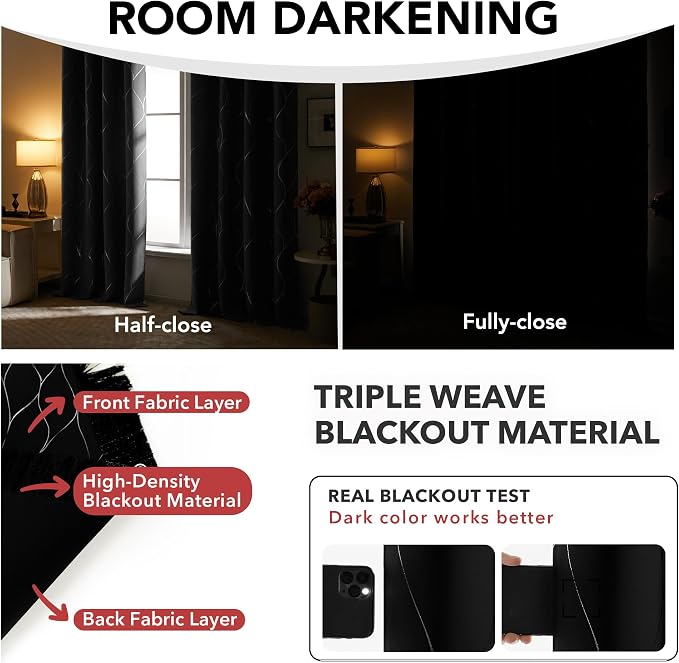 Deconovo Curtains for Living Room, Pattern Blackout Curtains 84 Inches Long | - Image 6
