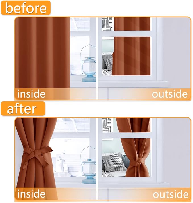 Fall Blackout Curtains for Bedroom Burnt Ochre 42 x 54 Inch 2 Panel | Thermal - Image 4
