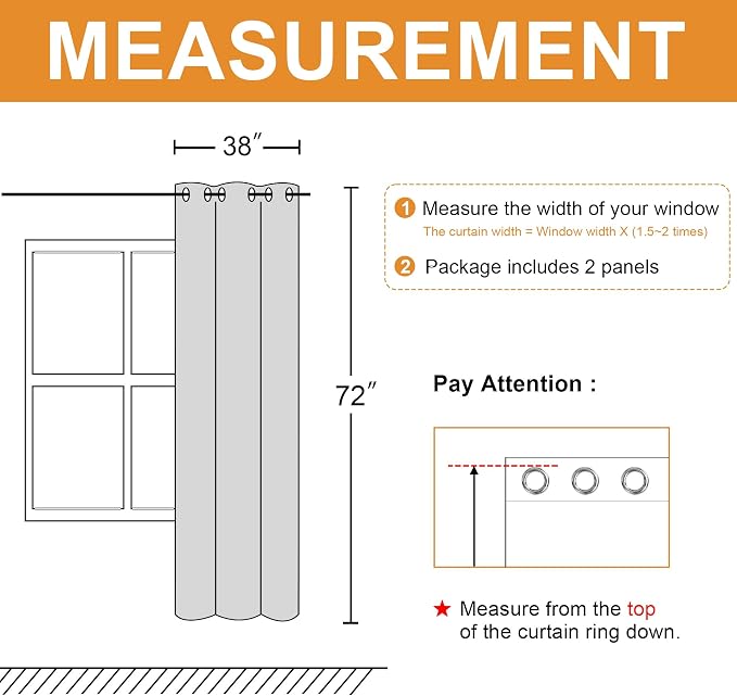 Blackout Curtains for Bedroom, Light Grey, 38 x 72 Inch, 2 Panels | Light - Image 7