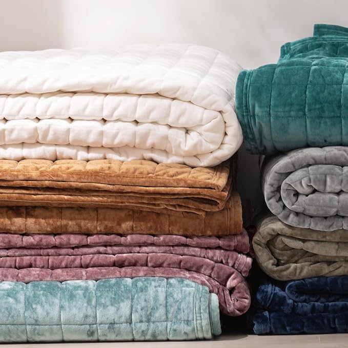 RECYCO Channel Box Stitch Velvet Quilt Set, Twin/Twin XL Size, Aqua Green | - Image 7