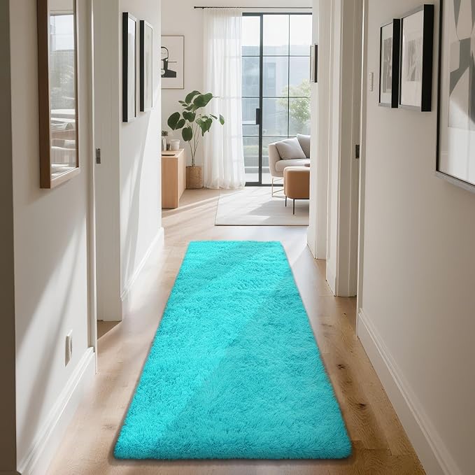 Teal Blue 2x6 Area Rugs for Bedroom, Fluffy Rug Small Carpet Bedside Rug | by Yongyangjuxi