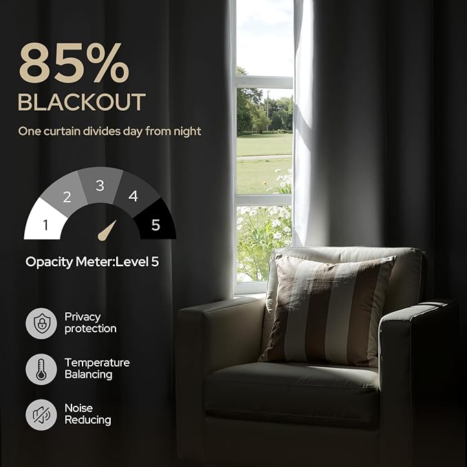HOMEIDEAS Blackout Curtains for Bedroom 52 X 96 Inch Long 2 Panels Set Light - Image 3