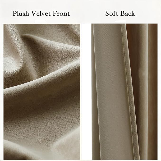 Timeper Taupe Velvet Curtain W104 x L84 inches 1 Panel, Thermal Insulated Light - Image 4