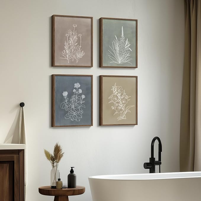 Framed Boho Botanical Wall Art for Bedroom, 4 Piece Vintage Neutral Floral - Image 4