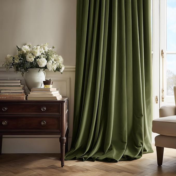 102 Inch Long Green Custom Velvet Blackout Curtains - Image 2