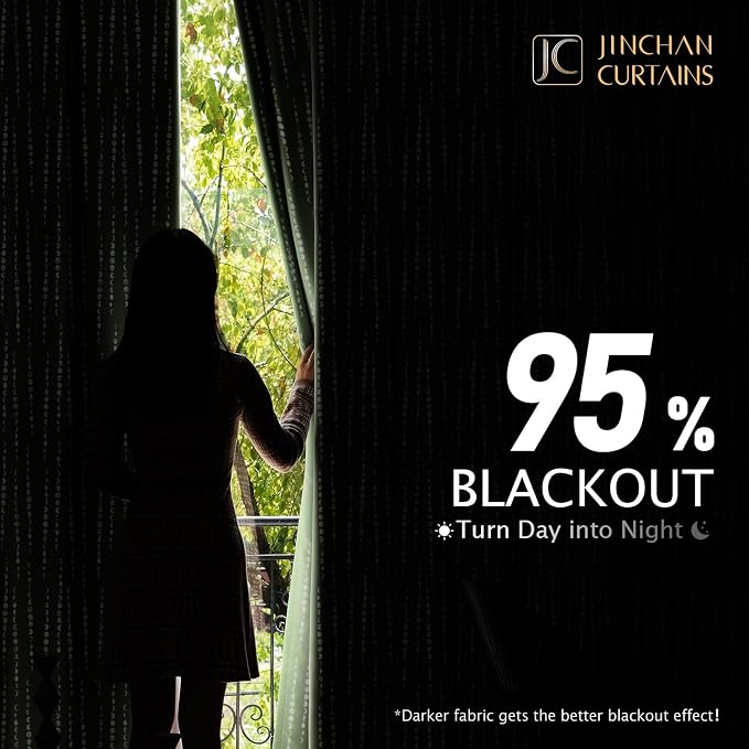 jinchan Boho Blackout Curtains 90 Inches Long Moon Phase Printed Drapes | Sage - Image 4