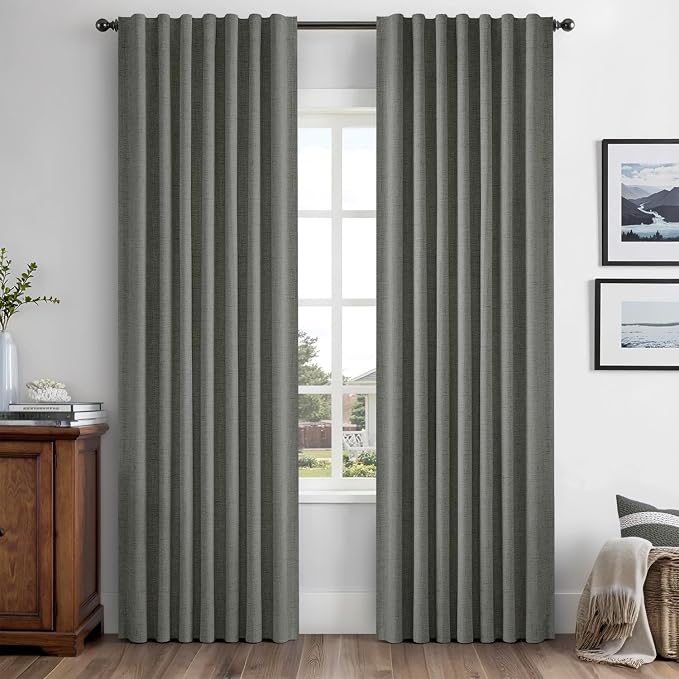 MIULEE 100% Blackout Linen Curtains 42 x 63 Inch Dark Grey 2 Panels | Thermal by MIULEE