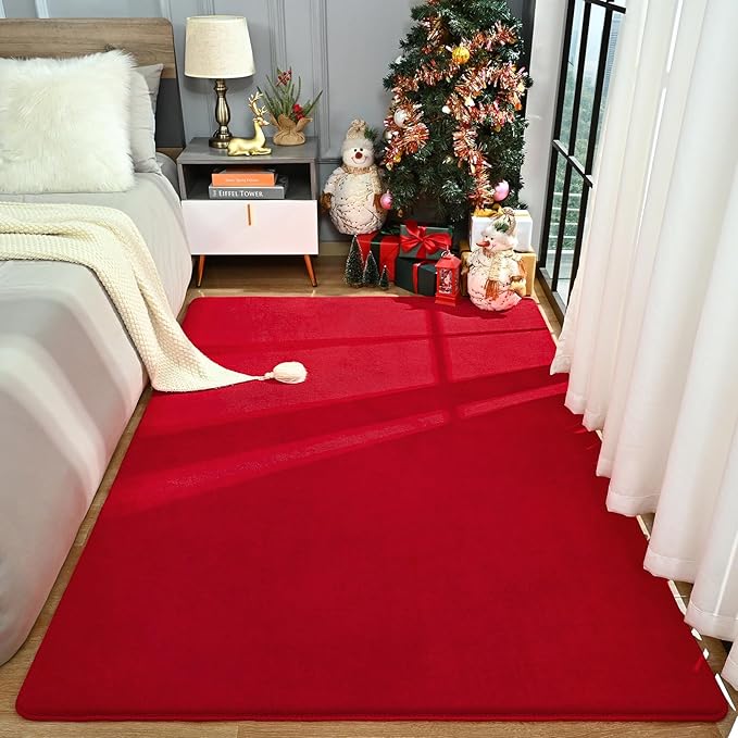 Large Area Rugs for Bedroom Living Room, 8x10 Red Memory Foam Rug | Thickened - Image 2