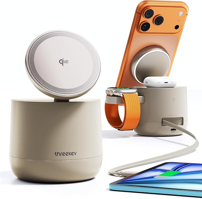 4 in 1 Qi2 Magnetic Wireless Charging Station, 15W Fast Charger by THREEKEY