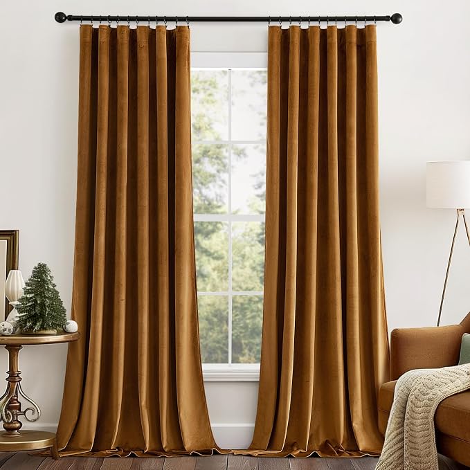 MIULEE Fall Golden Brown Velvet Blackout Curtains Pinch Pleat 52" Wx96 L | 2 by MIULEE