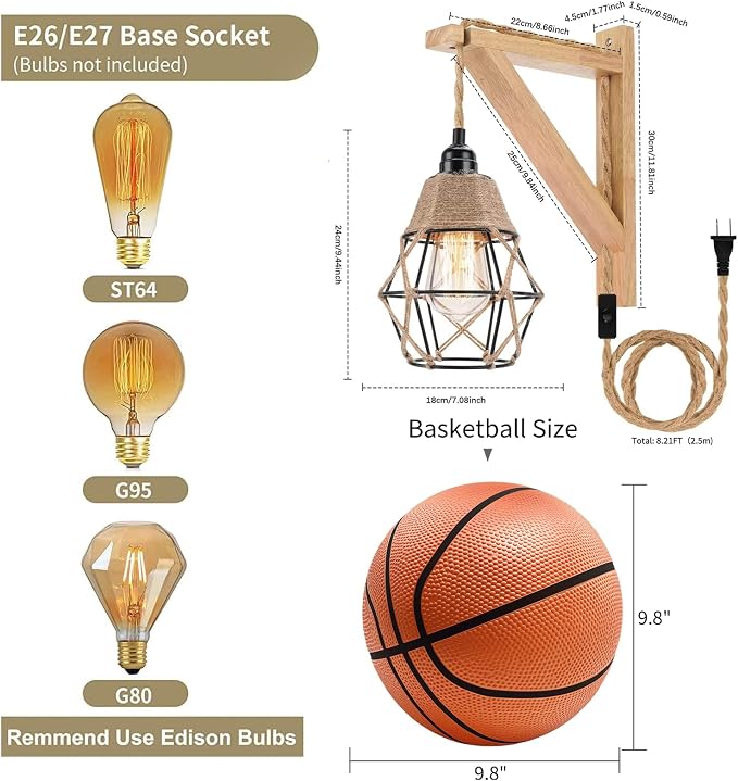 Frideko Plug in Wall Sconce Boho Farmhouse Hanging Wall Lamp - Image 5