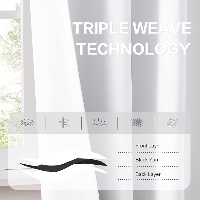 White Curtains Half Blackout Curtains 72 Inch Length W52 x L72 2 PCs | Summer - Image 4