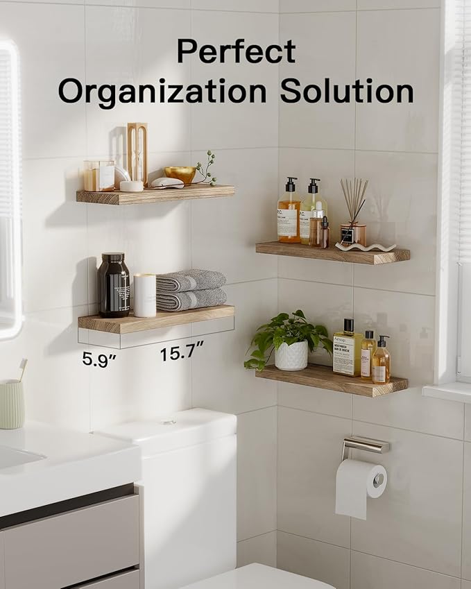 Amada Floating Shelves for Wall, Paulownia Wood, Light Brown | Wall Shelves - Image 2