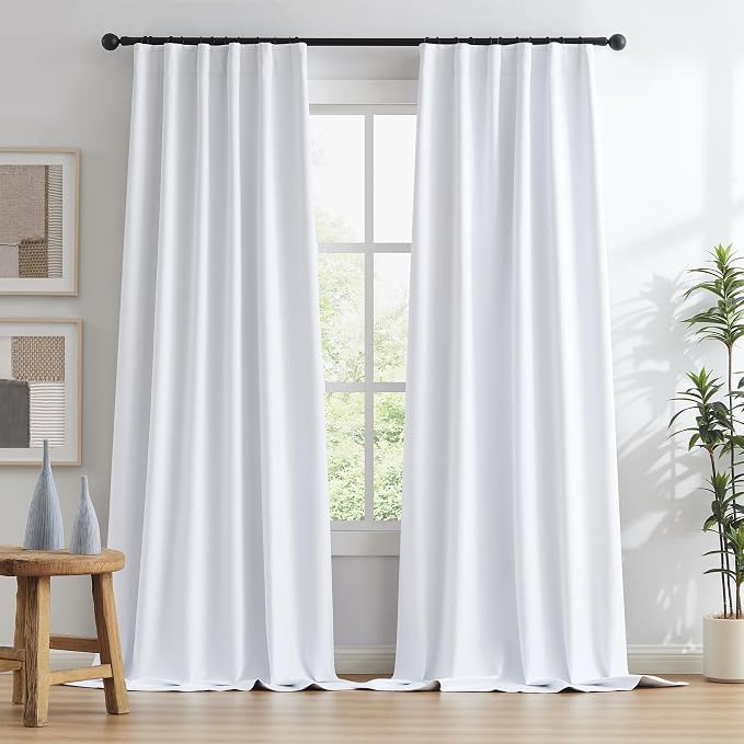 Full Blackout Linen Look Curtains Back Tab Pocket Bedroom Curtains 45 Inch - Image 2