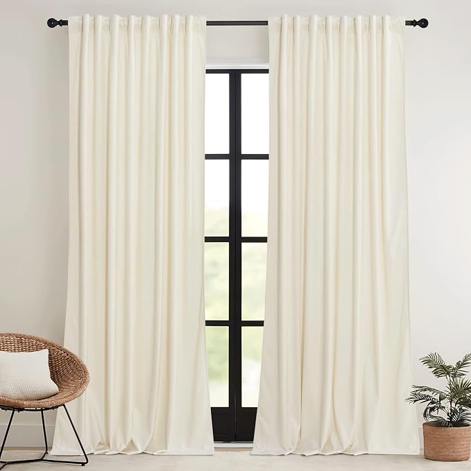 RYB HOME Ivory White Velvet Curtains 84 inches Long - Image 2
